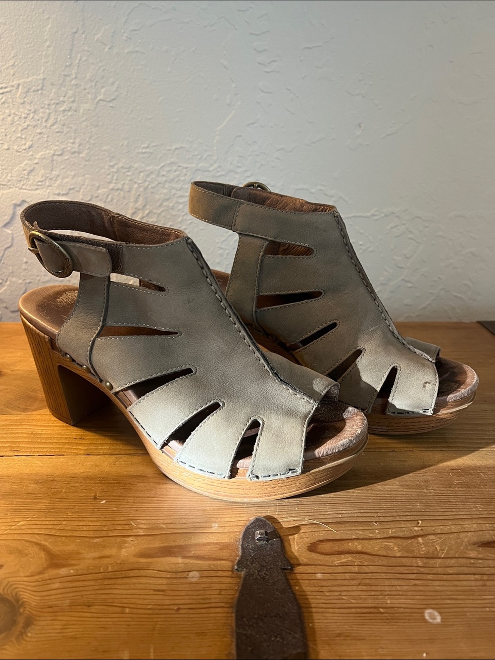 Dansko Taupe Cutout Peep-Toe Block Heel Sandals